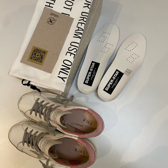 Golden Goose Superstar Sneaker White Leather/Pink Heel/Gray Star sz 38 NIB - Picture 7 of 15